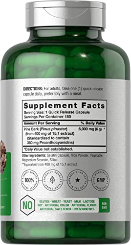 Pine Bark Extract | 6000 mg | 180 Capsules | Standardized to Contain 380 mg Proanthocyan Horbäach buy supplements canada