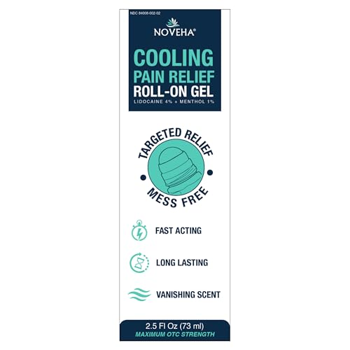NOVEHA Lidocaine Roll-On Gel 4% | Maximum Strength Temporary Topical Pain Relief for Minor Muscle & Joint Aches | Cooling Formula with Menthol & Arnica | Non-Greasy, Quick-Drying | 2.5 fl oz NOVEHA buy supplements canada