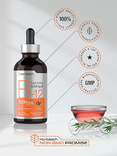 B-12 | 5000mcg | 4oz | Natural Berry Flavor Fast-Acting Sublingual Liquid Vitamin Horbäach buy supplements canada