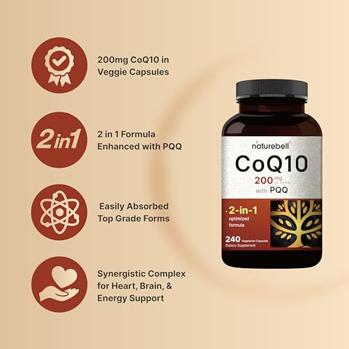 NatureBell CoQ10 (Ubiquinone) 200mg with PQQ, 240 Veggie Capsules | Stable High NatureBell buy supplements canada
