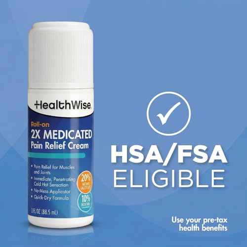 HealthWise 2X Medicated Roll-On | 10% Menthol + 20% Methyl Salicylate | Pain Relief Cream | 3 oz. 88.5 mL | Quick-Dry Formula | Immediate Penetrating Action | Topical Analgesic HealthWise buy supplements canada