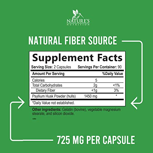 High Absorption Psyllium Husk Capsules 1450mg, Natural Soluble Fiber Supplement Non-GMO Nature's Nutrition buy supplements canada