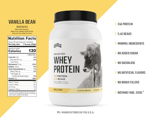 Levels Grass Fed 100% Whey Protein, No Hormones, Vanilla Bean, 2LB Levels Nutrition buy supplements canada