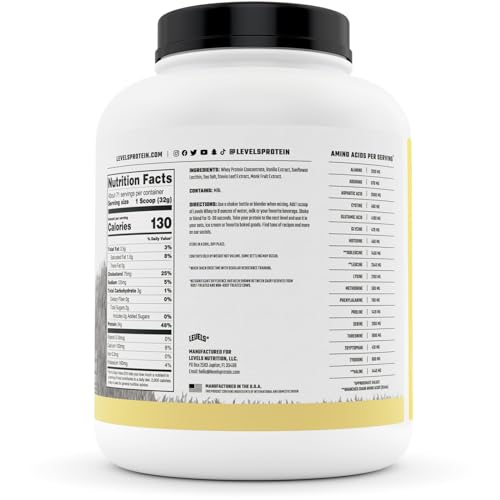 Levels Grass Fed 100% Whey Protein, No Hormones, Vanilla Bean, 5LB Levels Nutrition buy supplements canada