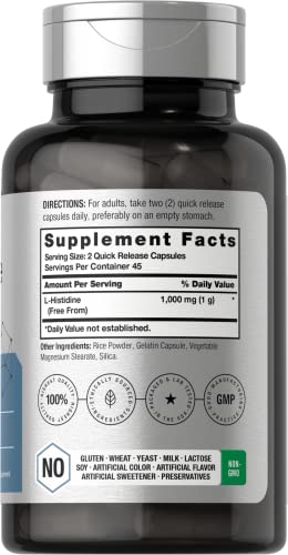 Horbaach L-Histidine 1000mg 90 Capsules | Non-GMO and Gluten Free | Pharmaceutical Horbäach buy supplements canada