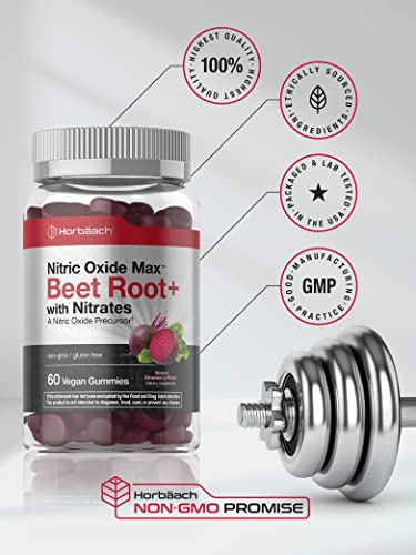 Nitric Oxide Beet Root Gummies | 60 Count | with Nitrates | Natural Strawberry Flavor Horbäach buy supplements canada