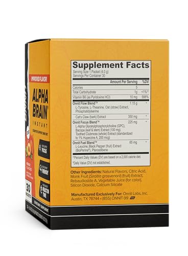 ONNIT Alpha Brain Instant Cognitive Support Drink Mix, Nootropic Supplement for Focus, Memory and Clarity, Peach Flavor, 0.13 oz Packets, 30 Count ONNIT buy supplements canada