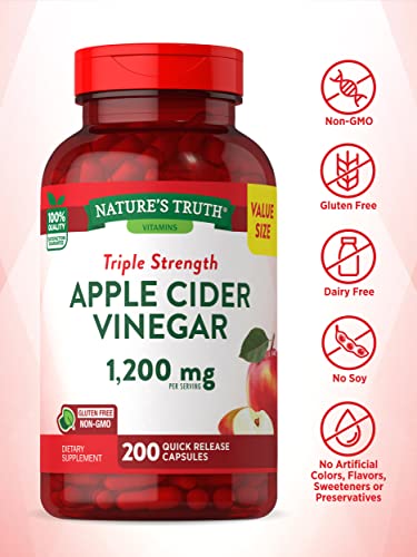 Nature's Truth Apple Cider Vinegar Capsules | 1200mg | 200 Pills | Extra Strength | Value Size Nature's Truth buy supplements canada