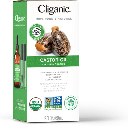 Cliganic Organic Castor Oil, 100% Pure (2oz with Eyelash Kit) - For Eyelashes, Eyebrows, Hair & Skin Cliganic buy supplements canada