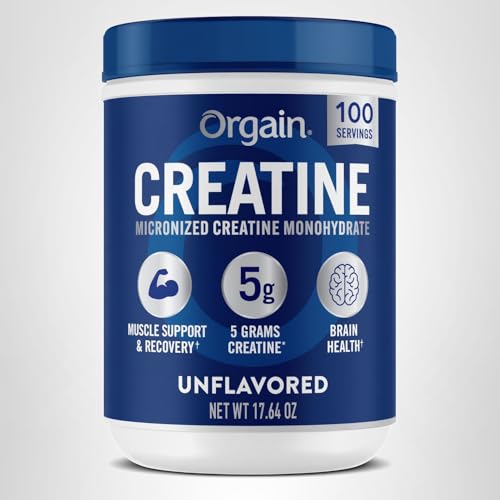 Orgain Creatine Monohydrate Micronized Powder, 100 Servings, Unflavored, Supports Muscle Growth, Post Workout Recovery and Brain Health, No Artificial Additives Orgain buy supplements canada