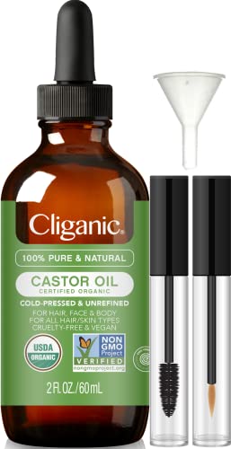 Cliganic Organic Castor Oil, 100% Pure (2oz with Eyelash Kit) - For Eyelashes, Eyebrows, Hair & Skin Cliganic buy supplements canada