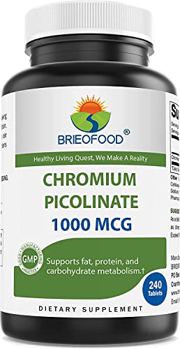 Brieofood Chromium Picolinate 1000 mcg Pills - 240 Tablets - 240 Servings - Non-GMO Brieofood buy supplements canada