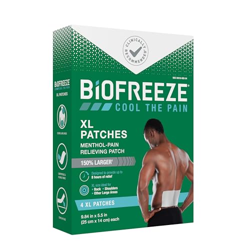 Biofreeze XL Pain Relief Patches, Menthol Pain Patches for Lower Back, Neck, Knee, & Shoulder, Comfortable & Flexible Fabric Stays in Place, 4 ct Biofreeze buy supplements canada