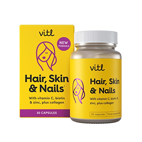 VITL Hair, Skin & Nails + Collagen, A dose of Classic Complexion Heroes Such as Collagen, Vitamin E, Biotin and Zinc | 30 Capsules VITL buy supplements canada