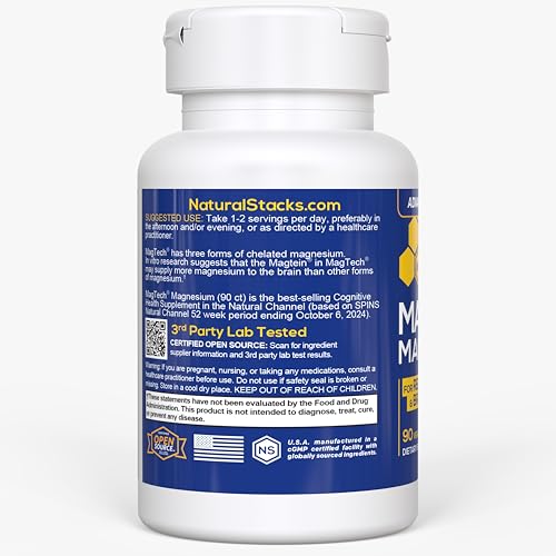 Magtein Magnesium L-Threonate, Glycinate & Taurate – 200mg Chelated Magnesium Complex – MagTech Magnesium Supplement for Relaxation & Brain Health – 90 Capsules NATURAL STACKS buy supplements canada