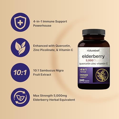 NatureBell Sambucus Elderberry Capsules, 5000mg Per Serving with Quercetin 500mg NatureBell buy supplements canada