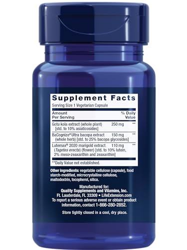 Life Extension Quick Brain Nootropic, Fast Thinking, Learning, Concentration, Lutein, zeaxanthin, gotu kola, bacopa, Gluten Free, Non-GMO, Vegetarian, 1 Daily, 30 Capsules, (Pack of 2) Life Extension buy supplements canada