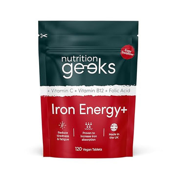 Iron Tablets High Strength Tablets with Vitamin C, B12 & Folic Acid - 120 Vegan Supplement Nutrition Geeks buy supplements canada