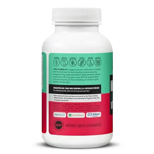 LIVELY VITAMIN CO. Multivitamin - 37 Vitamins Minerals and Extracts - Energy - Memory - Immune Function - Heart- Brain - Focus - Mood - Antioxidants - Dairy Gluten Soy Free - 60 Vegetarian Capsules LIVELY VITAMIN CO buy supplements canada