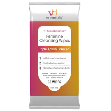 vH essentials Feminine Cleansing Wipes - pH Balanced, Prebiotics, Tea Tree & Aloe, Soothing Witch Hazel vH essentials buy supplements canada