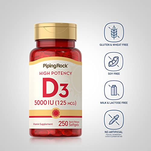 Piping Rock Vitamin D3 5000 IU | 250 Softgels | High Potency Supplement | Non-GMO Piping Rock buy supplements canada