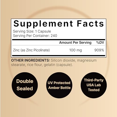 High Potency Zinc Picolinate 100mg - 240 Capsules, Bioavailable Form of Zinc NatureBell buy supplements canada