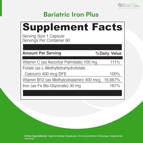 BariSlim Iron Plus Capsules - Formulated for Patients After Weight Loss Surgery Including BariSlim buy supplements canada