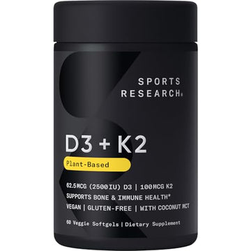 Sports Research Vitamin D3 K2 with Coconut MCT Oil | Vegan D3 2500iu (62.5mcg) Sports Research buy supplements canada
