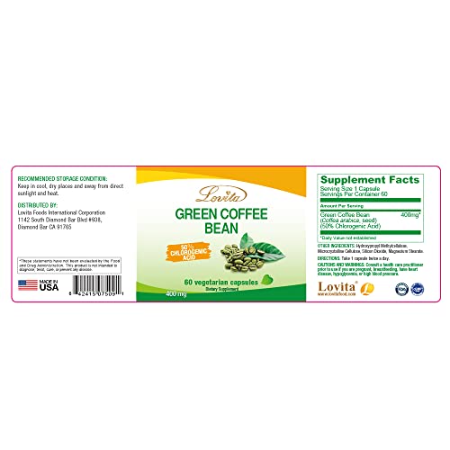 Lovita High-Potency Green Coffee Extract: 1600mg Equivalent, 50% Chlorogenic Acid Lovita buy supplements canada