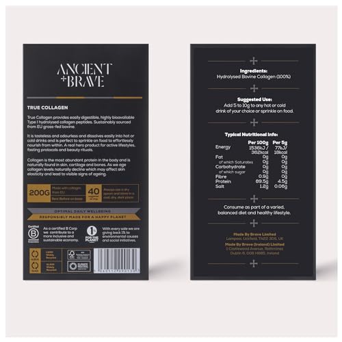 Ancient + Brave True Collagen 200g - Grass-Fed Bovine Collagen Powder - 100% Hydrolysed Collagen Peptides Ancient + Brave buy supplements canada