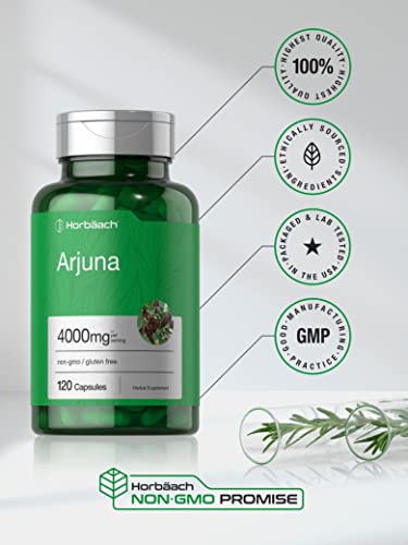 Arjuna Capsules 4000mg | 120 Count | Non-GMO, Gluten Free | from Arjuna Bark Herb Horbäach buy supplements canada