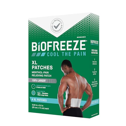 Biofreeze XL Pain Relief Patches, Menthol Pain Patches for Lower Back, Neck, Knee, & Shoulder, Comfortable & Flexible Fabric Stays in Place, 4 ct Biofreeze buy supplements canada