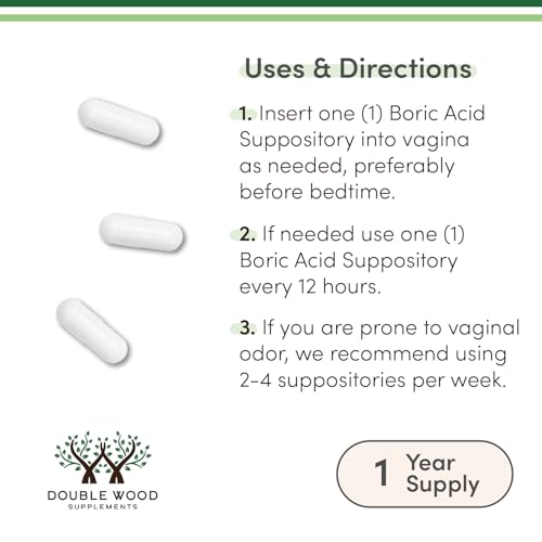Boric Acid Suppositories 60 Count, Supports Women Health (Easy Dissolve, Third Party Tested) by Double Wood Double Wood Supplements buy supplements canada
