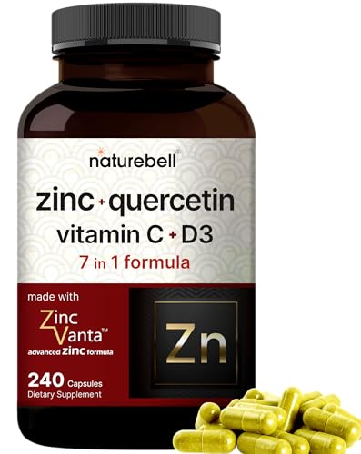 NatureBell Zinc Quercetin with Vitamin C & D3, 240 Capsules | Quercetin 1,000mg, 4 in 1 Zinc 50mg, Vitamin C 250mg, Vitamin D3 5,000 IU – ZincVanta Advanced Immune Defense & Lung Support NatureBell buy supplements canada
