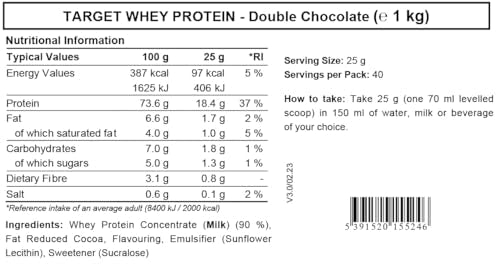 Whey Protein Powder | Double Chocolate | Target Whey Protein by ROS Nutrition | 1 Kg | 40 Servings | ROS Nutrition buy supplements canada