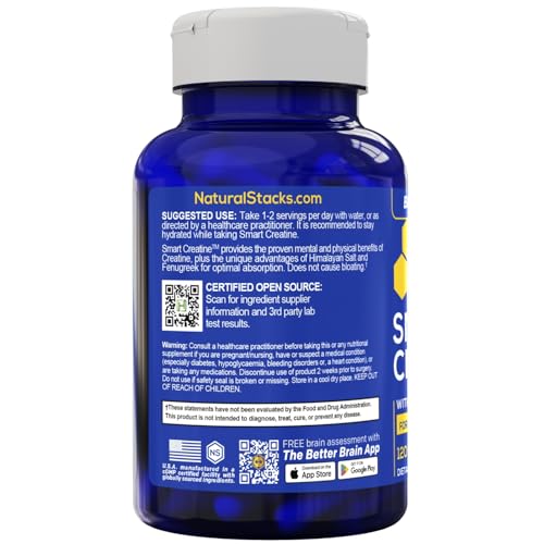 Creatine Monohydrate - 2500mg Creatine Pills - 450mg Fenugreek Extract & 250mg Himalayan Pink Salt - Supports Brain Health, Endurance & Muscle Building - Advanced Absorption Formula - 120 Capsules NATURAL STACKS buy supplements canada