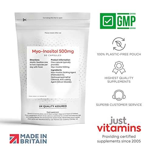 Myo-Inositol Capsules - 500mg x90 Capsules - Pure Premium Quality Myo Inositol Vitamin Just Vitamins buy supplements canada
