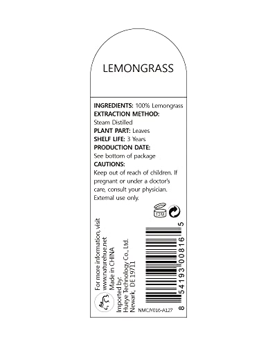 NATURE HUE Lemongrass Essential Oil - 10 mL (1/3 oz) - Pure, Natural, Therapeutic Grade NATURE HUE buy supplements canada