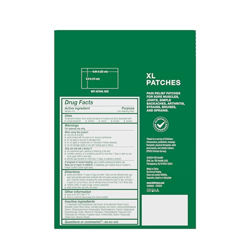 Biofreeze XL Pain Relief Patches, Menthol Pain Patches for Lower Back, Neck, Knee, & Shoulder, Comfortable & Flexible Fabric Stays in Place, 4 ct Biofreeze buy supplements canada