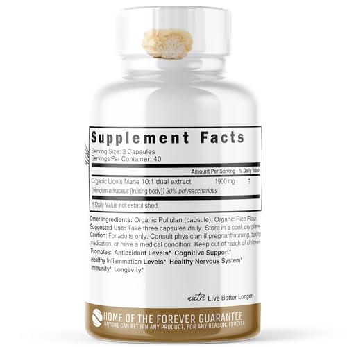 Nutri Organic Lions Mane Supplement Capsules - 1900 mg, 10:1 Dual Extraction, 120 Count Nature's Fusions buy supplements canada