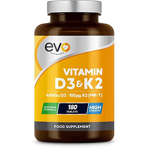 Vitamin D3 4000iu & Vitamin K2 100ug (MK7) |180 Vegetarian Tablets | 1-A-Day | 6 Month EVO NUTRITION buy supplements canada