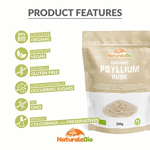 Organic Psyllium Husk - 99% Purity - 200g. Pure & Natural Psyllium Seed Husks NaturaleBio buy supplements canada
