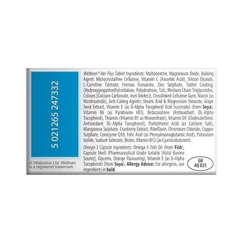 Vitabiotics Wellteen Her Plus Omega-3 - Advanced Nutritional Support for Teenagers and Young Women Ages 13-19 Wellteen buy supplements canada
