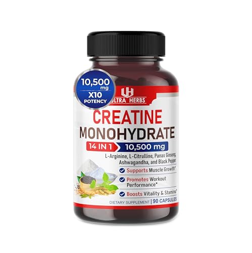 Ultra Creatine Pills Muscle Growth 9800mg Creatine Monohydrate Capsules w Ginseng ULTRA HERBS buy supplements canada
