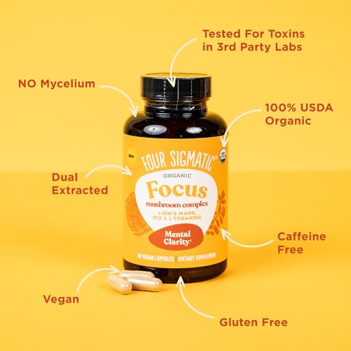 Four Sigmatic Focus Capsules | Lion's Mane Supplement Capsules | Brain Boosting Complex with Ashwagandha, Bacopa Monnieri & Rhodiola | Vegan Nootropic Adaptogen & Mushroom Supplement | 30 Servings Four Sigmatic buy supplements canada