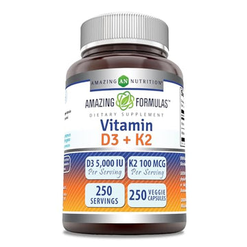Amazing Formulas Vitamin D3 5000 IU with Vitamin K2 100 Mcg| 250 Veggie Capsules Amazing Nutrition buy supplements canada