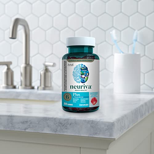 NEURIVA Plus Decaffeinated Nootropic Brain Supplement for Memory, Focus & Concentration & Cognitive Function, Clinically Tested NeuroFactor, Phosphatidylserine, Vitamins B6 B12,50ct Strawberry Gummies NEURIVA buy supplements canada