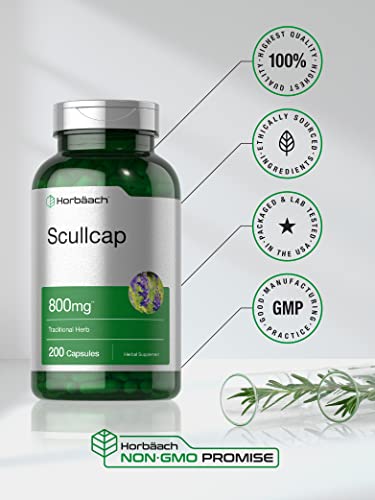 Scullcap Capsules | 800 mg | 200 Count | Max Potency, Value Size | Non-GMO and Gluten Horbäach buy supplements canada