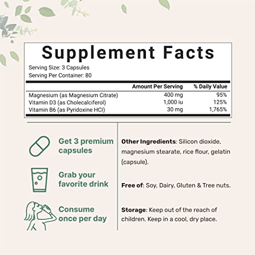 Magnesium Citrate 400mg with Vitamin D3 1000IU & B6, 240 Capsules Micro Ingredients buy supplements canada