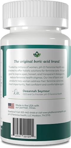 pH-D Feminine Health - 600 mg Boric Acid Suppositories - Woman Owned - for Vaginal Odor Use - 12 Count pH-D Feminine Health Support buy supplements canada